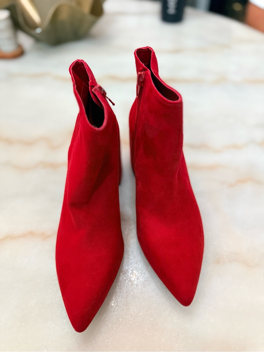 INC International Concepts Red Suede Pointed Ankle Booties